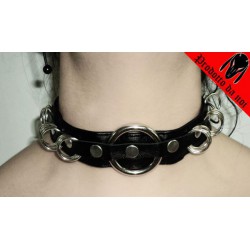 Collarino " Loops " pelle, anelli, rings, dark, emo, punk, goth, metal, gothic, lolita, 