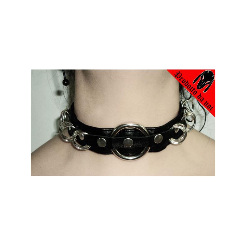Collarino " Loops " pelle, anelli, rings, dark, emo, punk, goth, metal, gothic, lolita, 