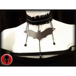 Collarino Goth con pipistrello in cuoio