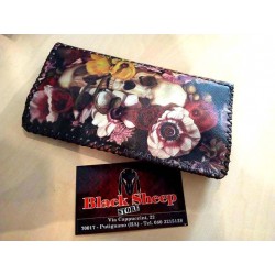 Portatabacco in pelle "Skulls and Flowers"