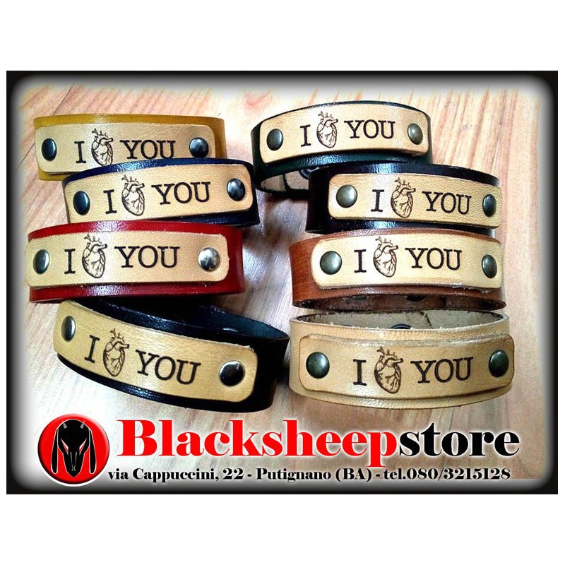 Bracciale in cuoio con incisione "I love you"